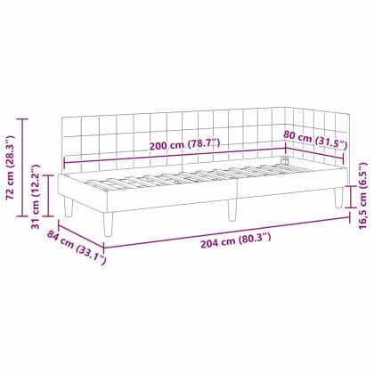 Ъглова рамка за легло с таблото Жълто 80 см x 200 см Кадифе