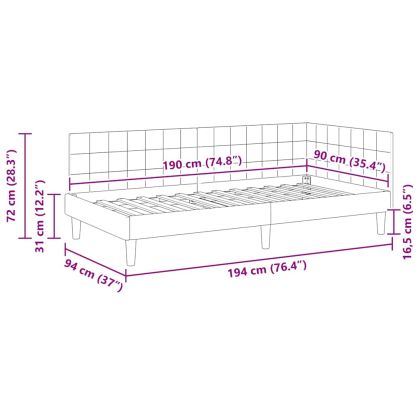 Ъглова рамка за легло с таблото Тюркоаз 90 см x 190 см Кадифе