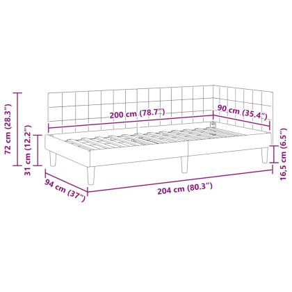 Ъглова рамка за легло с таблото Крем 90 см x 200 см Кадифе