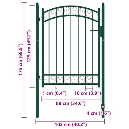 Оградна врата с арковидна горна част стомана 100x125 см зелена