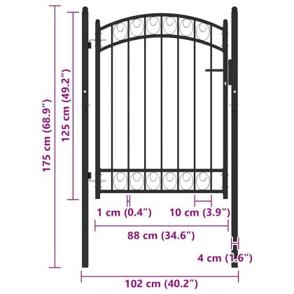 Оградна врата с арковидна горна част стомана 100x125 см черна