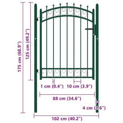 Оградна врата с шипове, стомана, 100x125 см, зелена