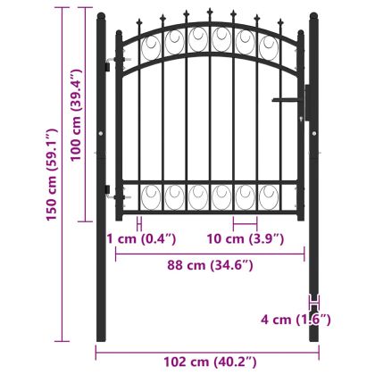 Оградна врата с шипове, стомана, 100x100 см, черна