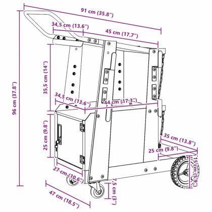 Количка за заваряване Черно 90 x 46 x 96 см Стомана