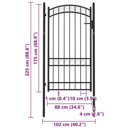 Оградна врата с арковидна горна част стомана 100x175 см черна