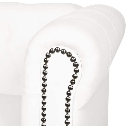 Честърфийлд 2-местен диван изкуствена кожа бял