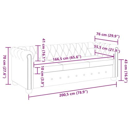 Честърфийлд 3-местен диван изкуствена кожа бял