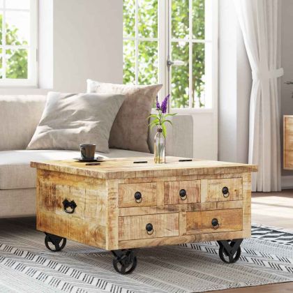 Маса за кафе грубо мангово дърво 70x70x40 см