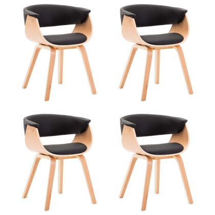 Трапезни столове, 4 бр, черни, извито дърво и изкуствена кожа