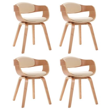 Трапезни столове, 4 бр, извито дърво и изкуствена кожа