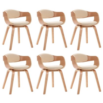 Трапезни столове, 6 бр, извито дърво и изкуствена кожа