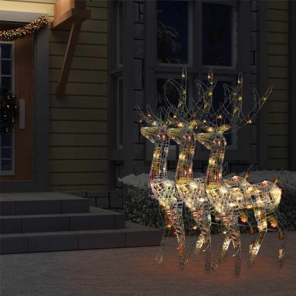 Коледна украса северни елени, акрил, 3 бр, 120 см, многоцветни