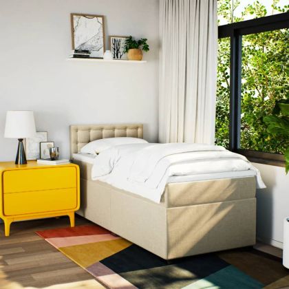 Боксспринг легло с матрак, кремава, 90x190 см, плат