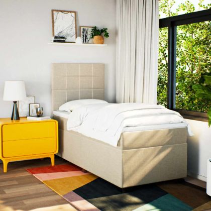 Боксспринг легло с матрак, кремава, 90x190 см, плат