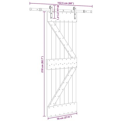 Плъзгаща врата с монтажни части, 70x210 см, борово дърво масив