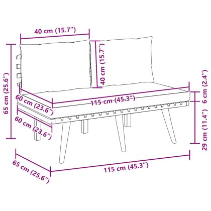 Градинска пейка с възглавници, 115 см, акациево дърво масив