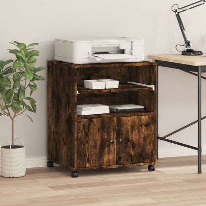 Стойка за принтер с колелца, опушен дъб, 60x48x74 см