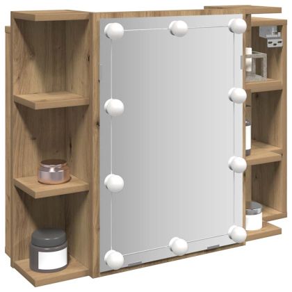 Огледален шкаф с LED, дъб артизан, 70x16,5x60 см