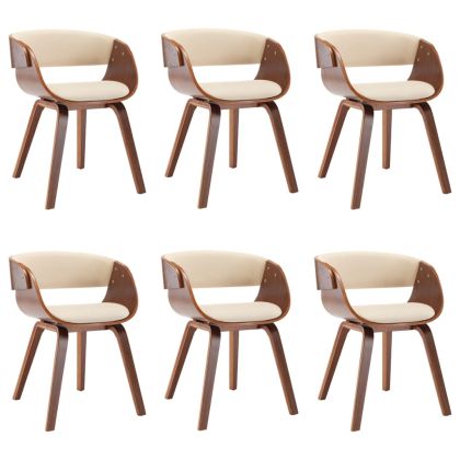 Трапезни столове, 6 бр, кремави, извито дърво и изкуствена кожа