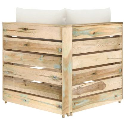 Секционен ъглов диван с възглавници, зелено импрегнирано дърво