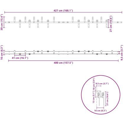 Комплект механизъм за плъзгаща врата, 427 см, стомана, черен
