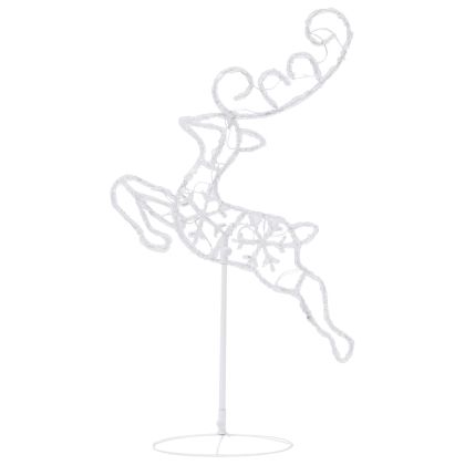 Акрилни летящи коледни елени с шейна, 260x21x87 см, топло бяло