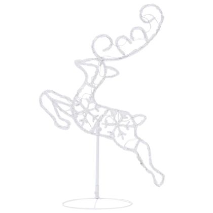 Акрилни летящи коледни елени с шейна 260x21x87 см студено бяло