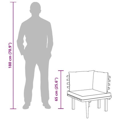 Градински ъглов диван с възглавници, акациево дърво масив