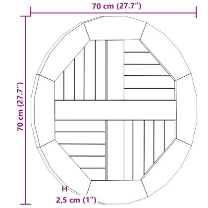 Плот за маса, тиково дърво масив, кръгъл, 2,5 см, 70 см