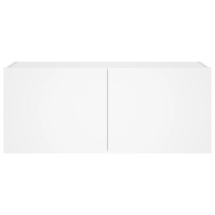 Стенен ТВ шкаф с LED осветление, бял, 100x35x41 см