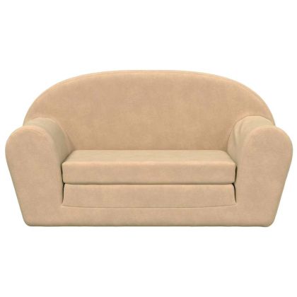 Детско диванче-легло, 2-местно, кремаво, мек плюш