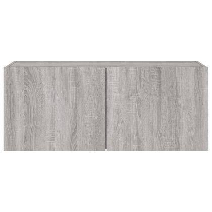 Стенен ТВ шкаф с LED осветление, сив сонома, 100x35x41 см