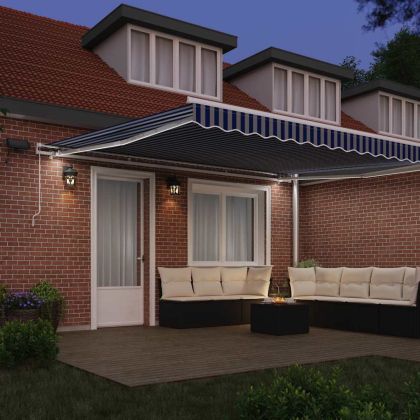 Сгъваем навес с Син и бял 4.5 x 3 m Плат и метал