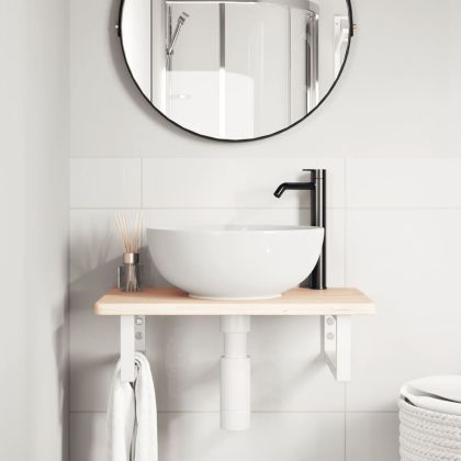 Стенен рафт за мивка, стомана и масивно дърво дъб