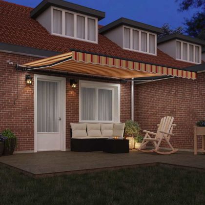 Сгъваем навес с жълто и оранжево 400 × 300 cm текстил