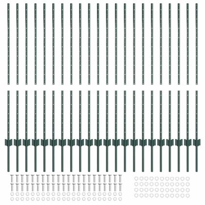 Оградни стълбове 22 pcs Зелен 160 cm Стомана