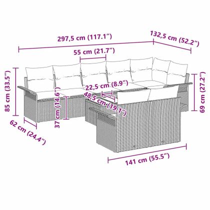 Градински Софа Комплект с възглавница 9 pcs Черно полиратан