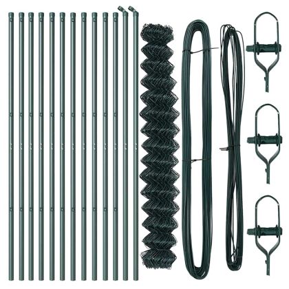 Оградна верига с колони Зелен 1.5 x 25 m Стомана