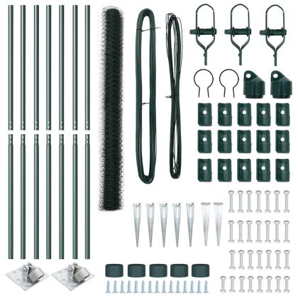 Оградa с колчета Зелен 1.5 x 10 m Покрит със PVC стомана