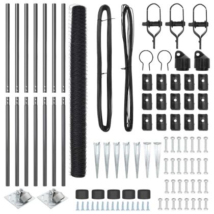 Оградa с колчета Сив 1.5 x 10 m Покрит със PVC стомана