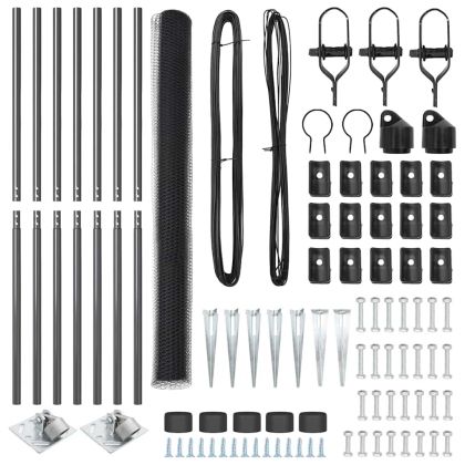 Оградa с колчета Сив 1.6 x 10 m Покрит със PVC стомана