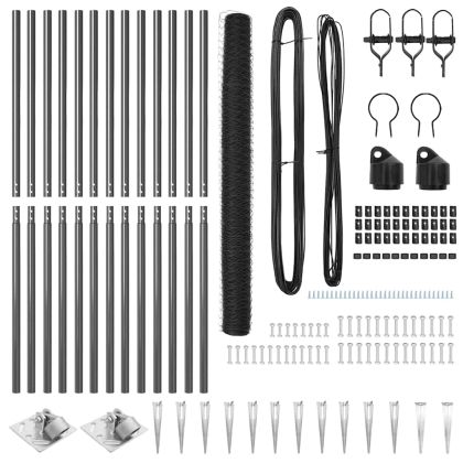 Оградa с колчета Сив 1.5 x 25 m Покрит със PVC стомана