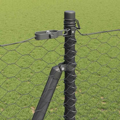 Оградa с колчета Сив 1.5 x 10 m Покрит със PVC стомана