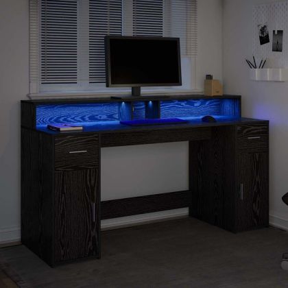 Бюро с чекмедже Черен дъб 160 x 55 x 91 см Инженерно дърво