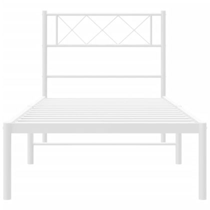 Метална рамка за легло с горна табла, бяла, 90x190 см