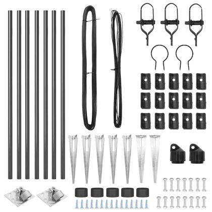 Оградни стълбове 7 pcs Сив Ø32mm 60 см Поцинкована стомана