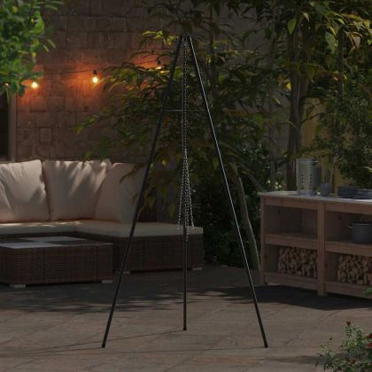 Трипод за лагерен огън Черно 92 x 92 x 191.5 см Стомана