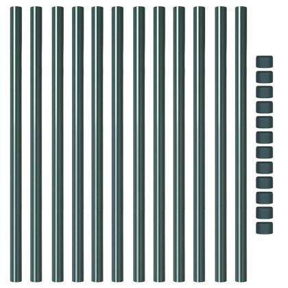Оградни стълбове 12 pcs Зелен 110 cm Прахово покритие стомана