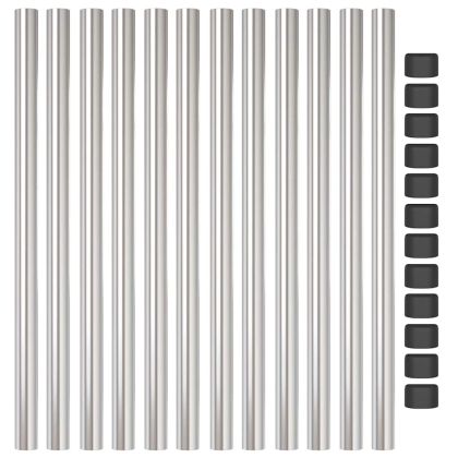 Оградни стълбове 12 pcs Сребрист 60 cm Прахово покритие стомана