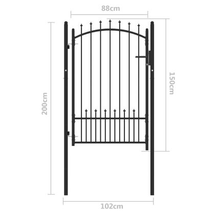 Оградна врата с шипове с заключване Черно 100 x 150 cm